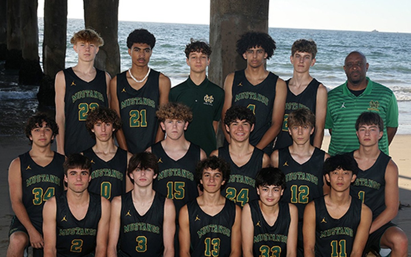 Mira Costa boys basketball team beneath the Manhattan Beach pier